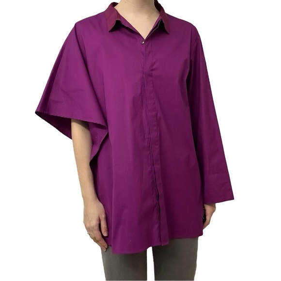Wingate Collection Oversized Button Down Shirt Artsy Asymmetric Size 0 Small - Picture 2 of 8